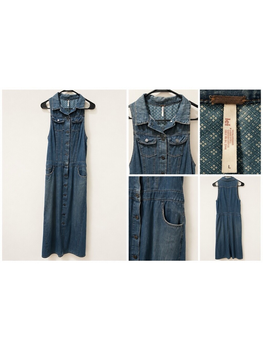 Free People Size 4 Sleeveless Denim Maxi Dress Button Up Western Cowgirl 60”